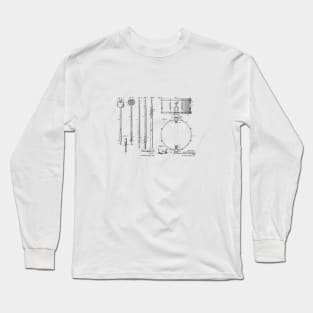 Drumsticks and Snare Drum Combo Vintage Patent Prints Long Sleeve T-Shirt